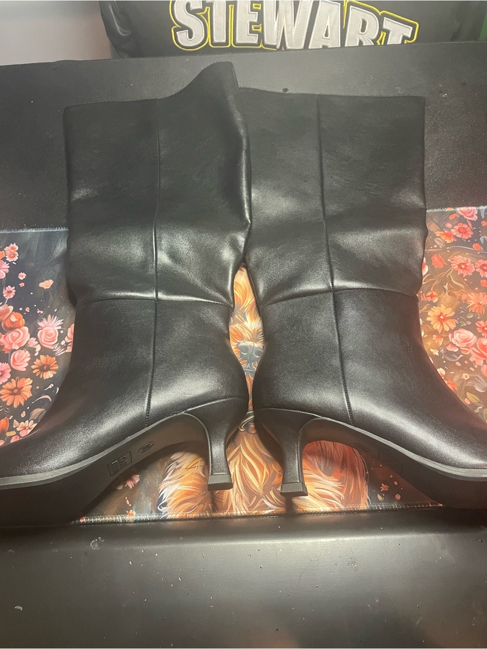 Steve Madden Black Mid-Calf Kitten Heel Boots
